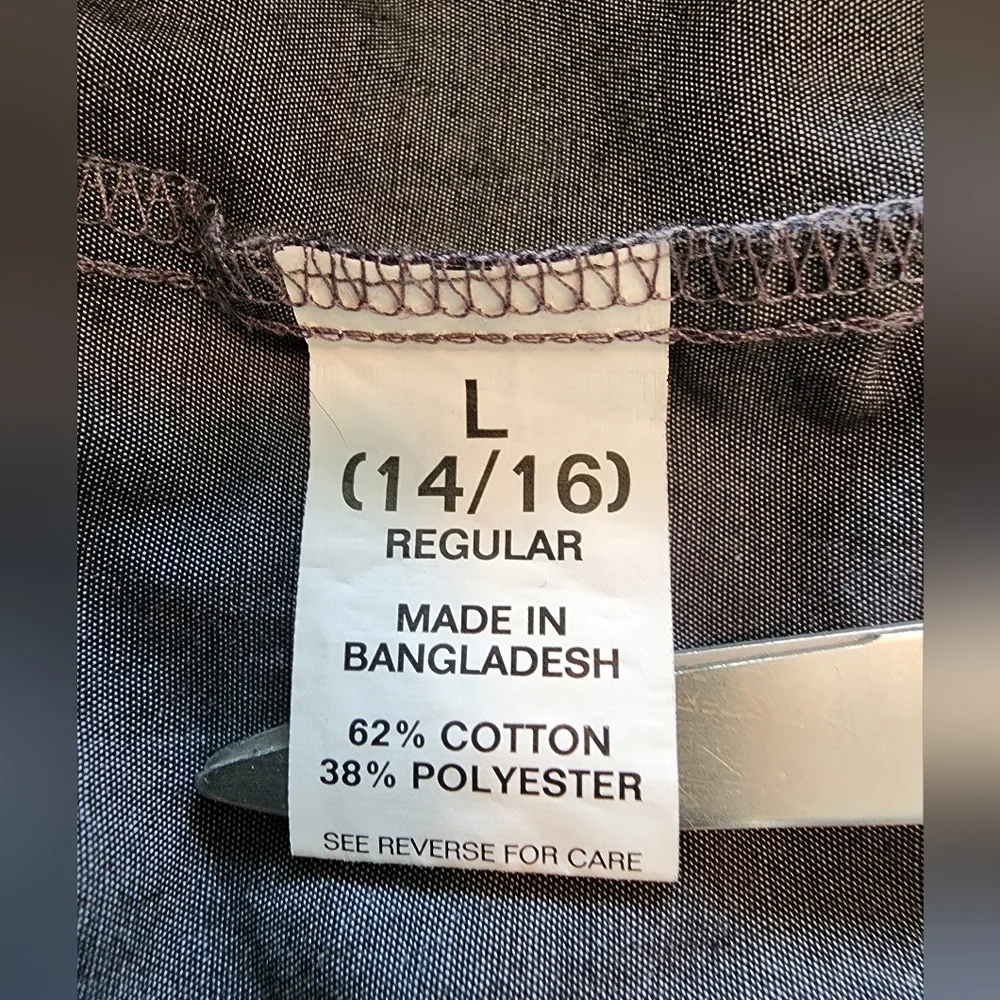 CHAPS Gray Button Front Long Sleeve Shirt SZ Large - Picture 5 of 7